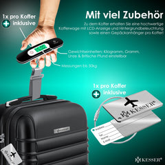 KESSER® 1x Koffer Incl. Bagageweger + Bagagelabel - Reiskoffer met 4 Wielen en Cijferslot, ABS Hardcase, Telescopisch handvat Trolley Bagagerolkoffer- 75cm - 120L, Zwart