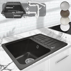 Aquamarin Spoelbak - Wasbak - Graniet - Keuken - Afdruipoppervlak - 32 x 19 x 39 cm - Zwart