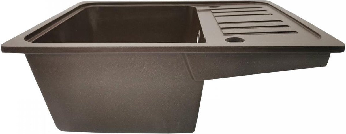 Aquamarin Spoelbak - Wasbak - Graniet - Keuken - Afdruipoppervlak - Incl. Afvoerset en Kraan - 32 x 19 x 39 cm - Bruin