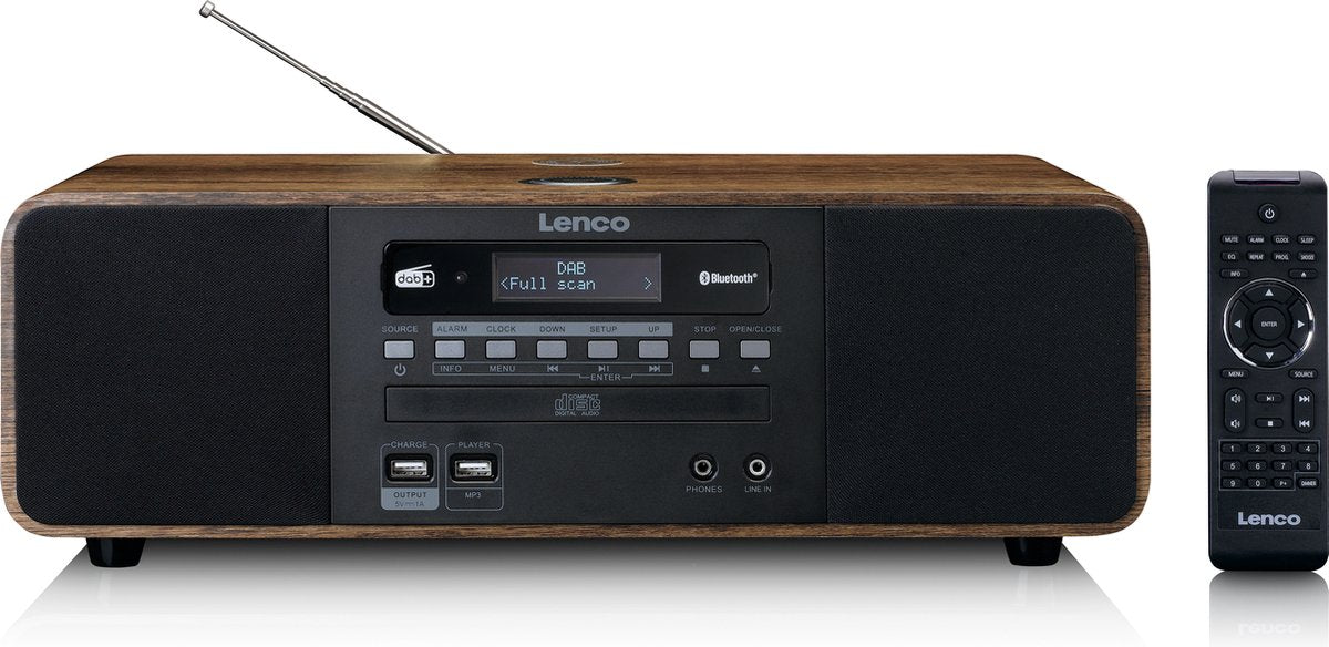 Lenco DAR-051WD - Stereo DAB+/ FM Radio - CD - 2 USB - Bluetooth - QI - Met Afstandsbediening •