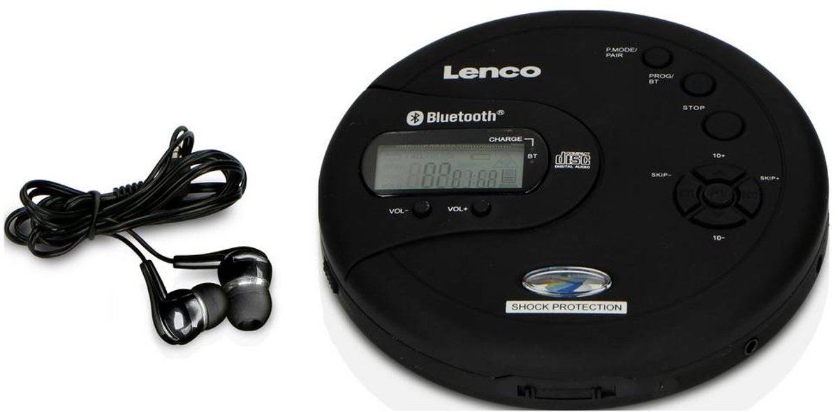 Lenco CD-300BK Discman - Draagbare Bluetooth CD en MP3 Speler - Anti-Shock Bescherming en oplaadbare Batterij - Zwart