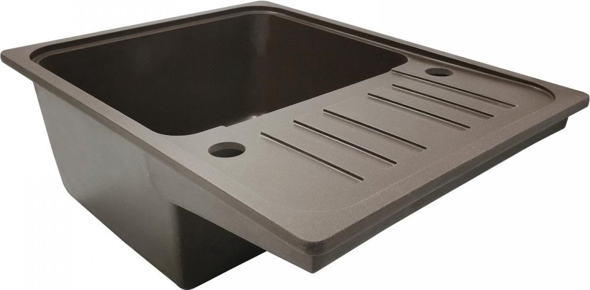 Aquamarin Spoelbak - Wasbak - Graniet - Keuken - Afdruipoppervlak - Incl. Afvoerset en Kraan - 32 x 19 x 39 cm - Bruin