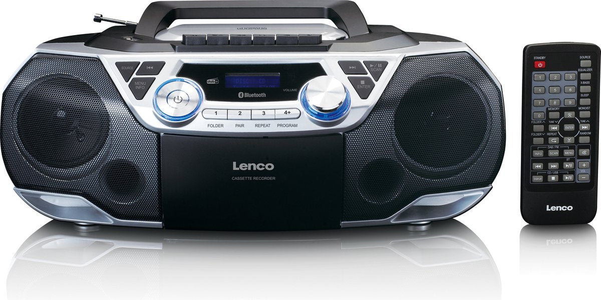 Lenco SCD-720SI - Draagbare radio met DAB radio, Bluetooth®, CD, casette recorder en USB speler - Zilver •