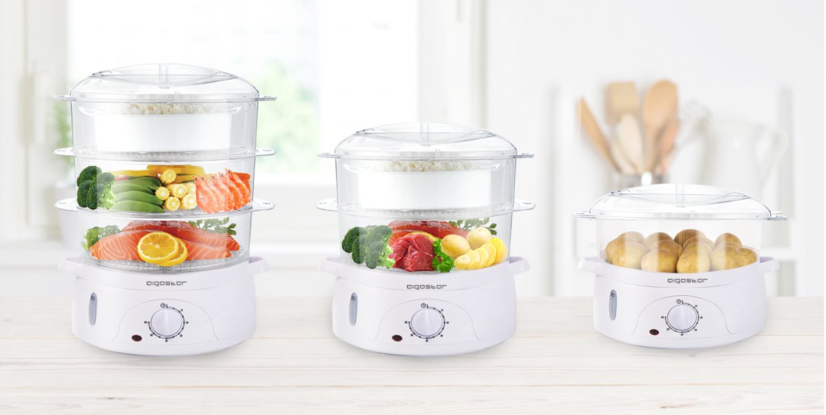 Aigostar Stoomkoker - 9L - 800W - 3 Lagen - Wit