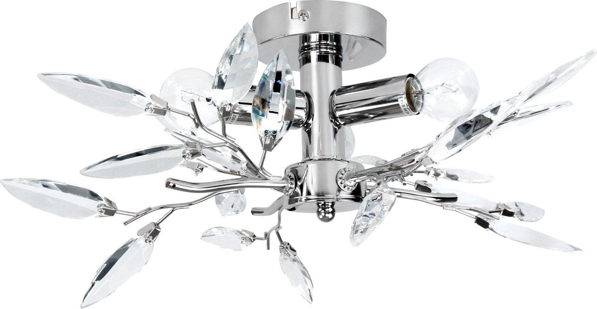 Jago - Plafondlamp met Bladerdesign - Plafonnière - Ø45cm - Chroom - Voor Woonkamer/SlaapkamerEetkamer of Keuken - Zilver