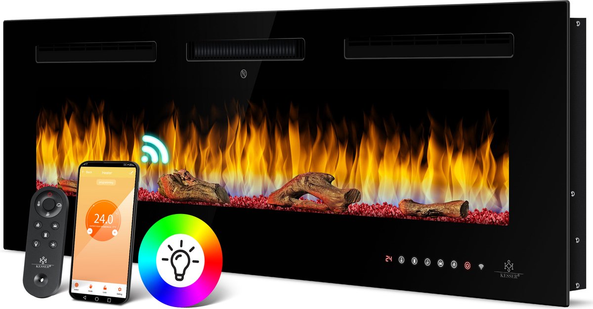KESSER® elektrische Wandhaard - Sfeerhaard 9 kleuren LED - 127cm - Zwart