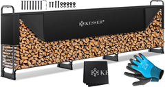 KESSER® Houtopslag voor Buiten - Metaal Houtrek 200kg Haardhout Opslag - Brandhout Rek met Stalen Frame + Afdekking & Handschoenen, Waterdichte Brandhoutrek Haardhoutrek - 390x36x117cm