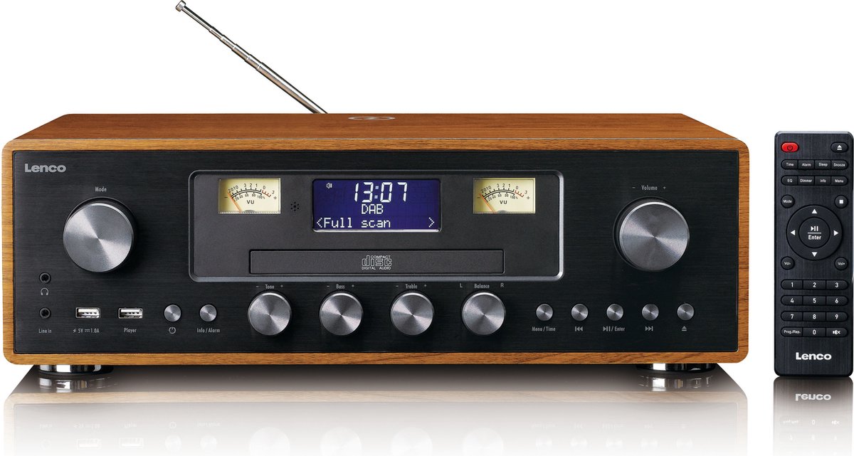 LENCO DAR-081WD - DAB+/FM radio met CD-speler, USB, Bluetooth® en draadloos oplaadpunt - Hout/Zwart