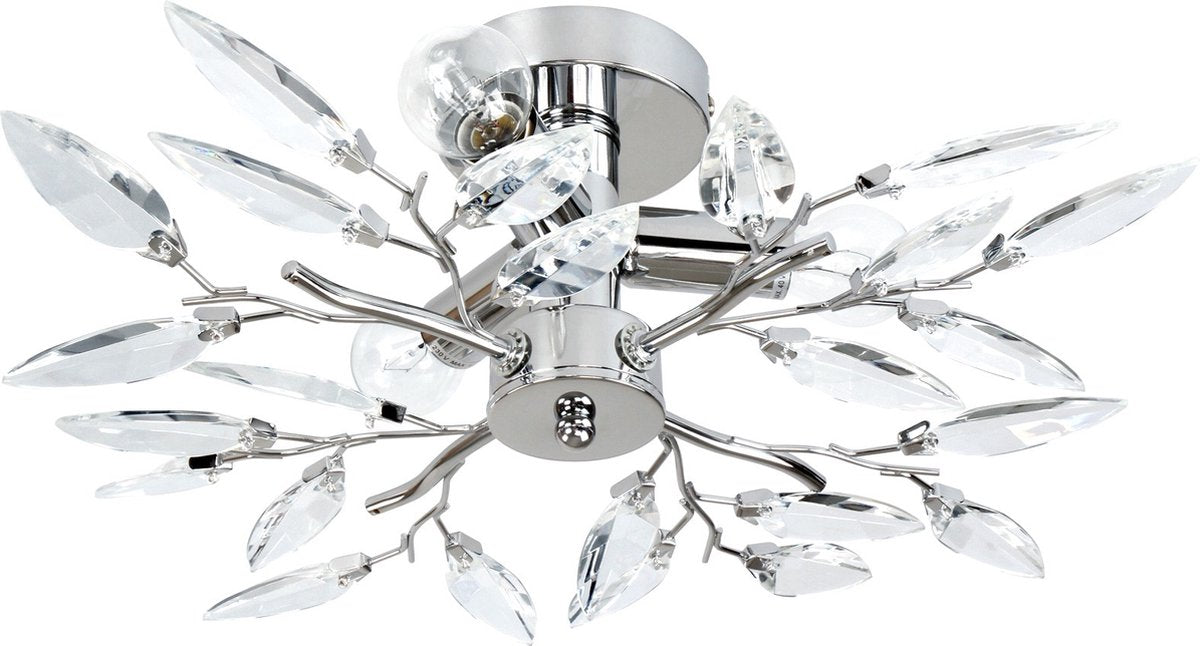 Jago - Plafondlamp met Bladerdesign - Plafonnière - Ø45cm - Chroom - Voor Woonkamer/SlaapkamerEetkamer of Keuken - Zilver