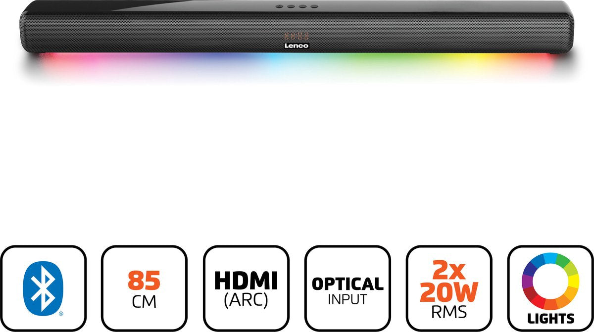 Lenco SB-042LEDBK - Soundbar met Bluetooth - 85cm - HDMI en LED verlichting - Zwart •