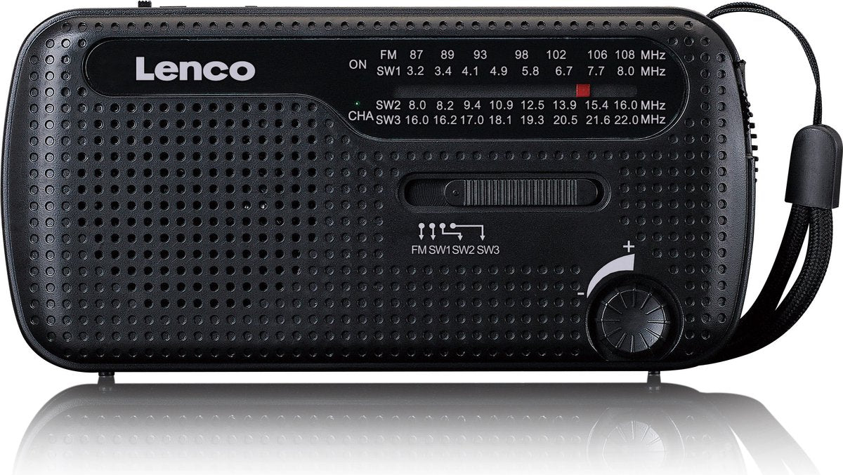 Lenco Noodradio - Draagbare opwindbare Radio - Zaklamp en Powerbank - MCR-112BK - Zwart