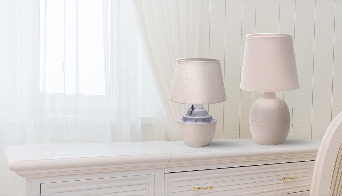 Aigostar Tafellamp 130200PTT - Keramiek - Lamp met witte kap - H31 cm
