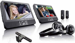 Lenco DVP-939 - 2x9" Portable DVD speler met USB,SD, ingebouwde batterij, 2x hoofdtelefoon en 2x bracket - Zwart •
