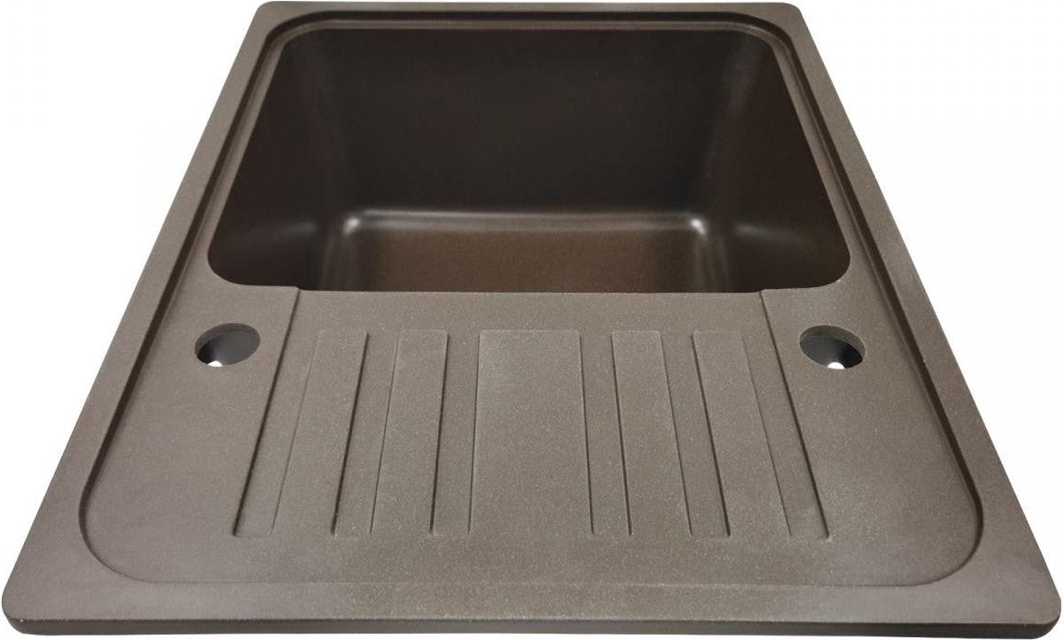Aquamarin Spoelbak - Wasbak - Graniet - Keuken - Afdruipoppervlak - Incl. Afvoerset en Kraan - 32 x 19 x 39 cm - Bruin