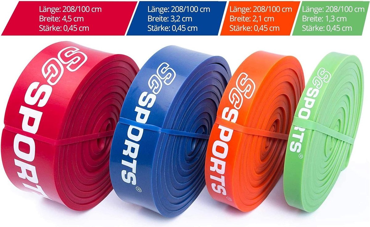 ScSPORTS Weerstandsbanden - Set van 4 - Incl. Draagtas - Fitnessbanden