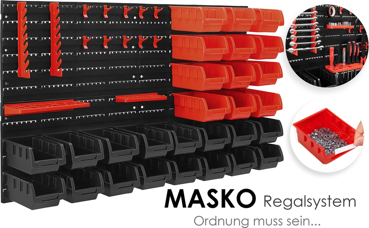 MASKO® Gereedschapswand - 45-delig - Inc. Haken - Rood