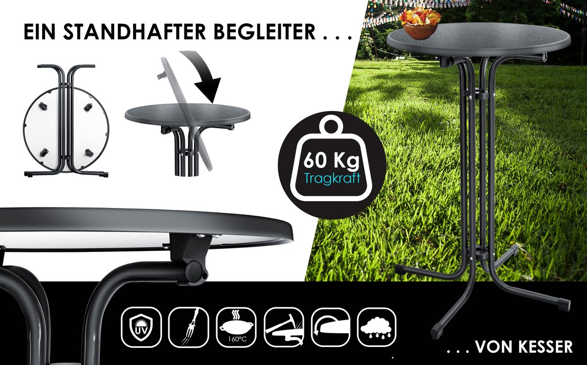 KESSER® Bartafel - Bistrotafel - Klaptafel - 110cm - Zwart •