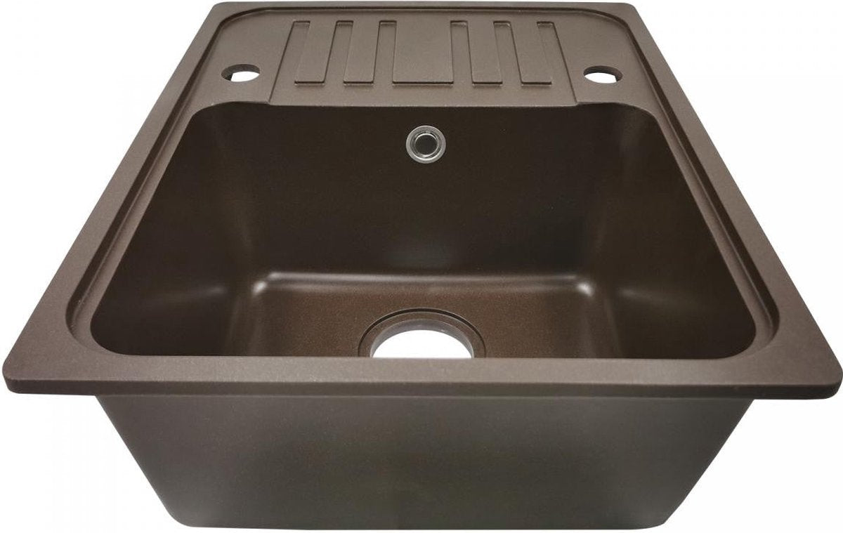 Aquamarin Spoelbak - Wasbak - Graniet - Keuken - Afdruipoppervlak - Incl. Afvoerset en Kraan - 32 x 19 x 39 cm - Bruin