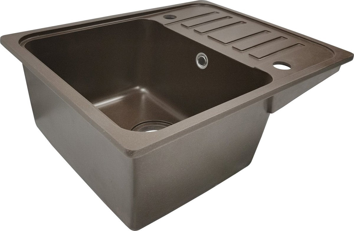 Aquamarin Spoelbak - Wasbak - Graniet - Keuken - Afdruipoppervlak - 32 x 19 x 39 cm - Bruin
