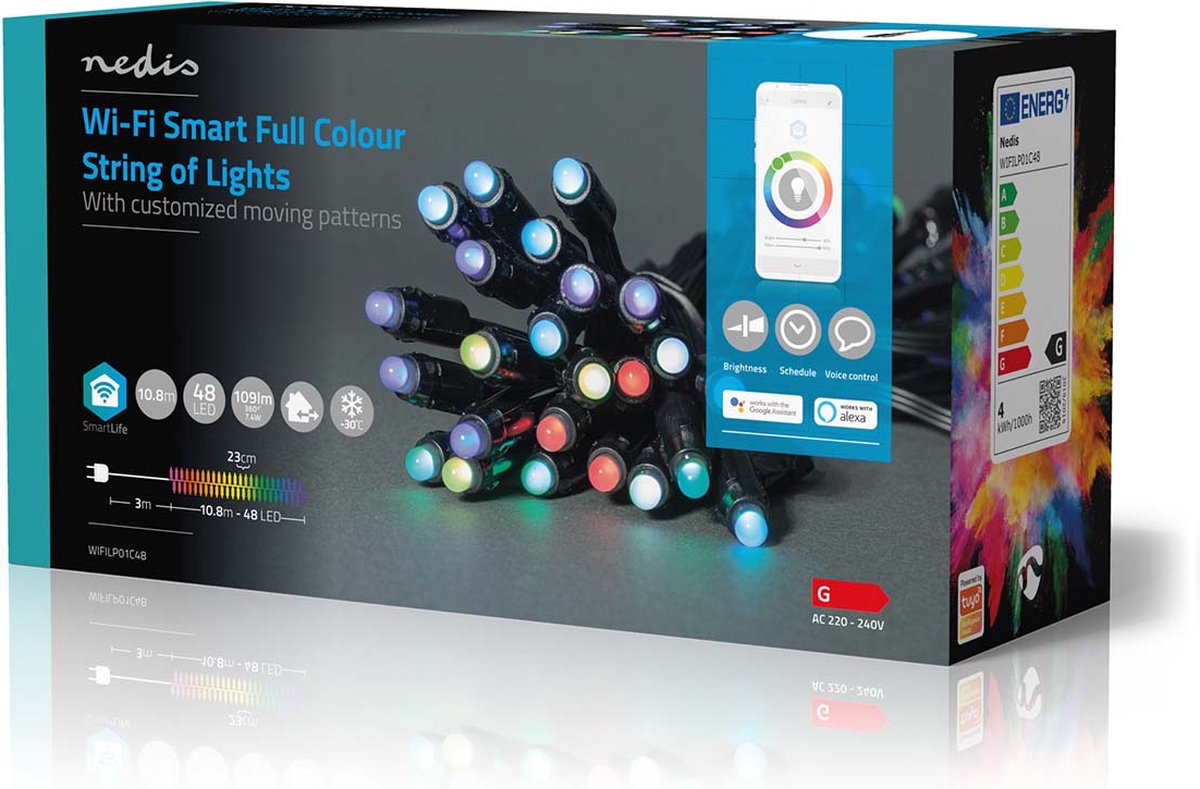 Nedis SmartLife-kerstverlichting - Feestverlichting - Wi-Fi - RGB - 48 LED's - 10.8 m - Android / IOS