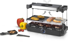 Trebs 15100 Gourmetstel - 5-in-1 kookcombinatie - Automatische afzuigkap verwijdert actief kookgeuren - Steengrill, Grill, Teppanyaki, Raclette en Gourmet - Inclusief 8 pannen en spatels - RVS-Zwart •