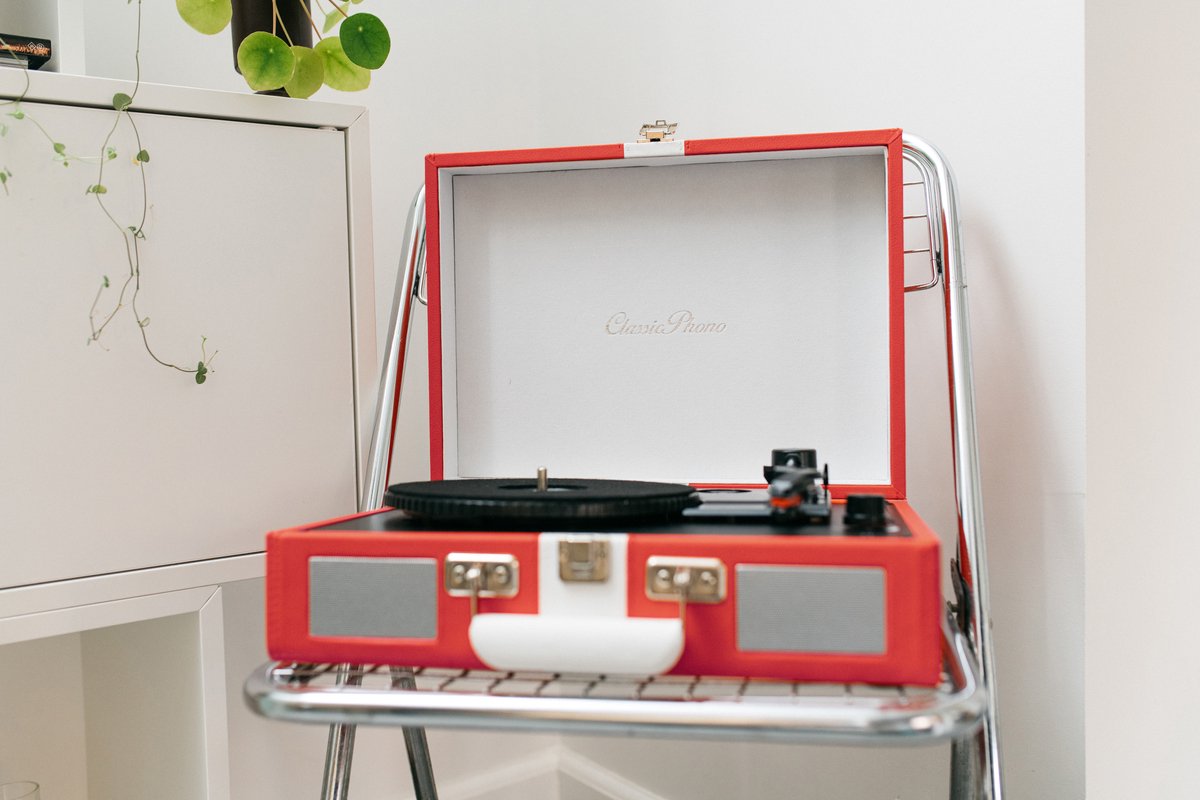 Lenco Classic Phono Retro Platenspeler - Vinyl Koffer met Bluetooth - Auto-stop - TT-110BRDWH -Rood Wit •