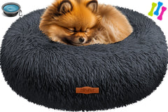 LOVPET® Hondenbed / Hondenmand / Hondenkussen Kattenbed Bagel, Afwasbaar, Incl. Kom + 3x Kauwbotjes, Hondenbank Pluche Kussen Rond Pluche Voor Kleine, Middelgrote & Grote Honden, Katten - 4XL (120 x 120 cm), Antraciet