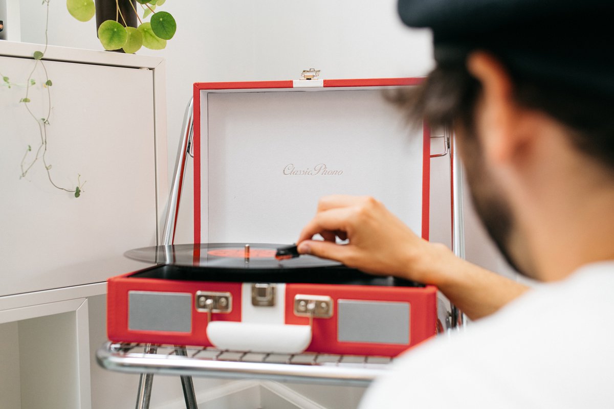 Lenco Classic Phono Retro Platenspeler - Vinyl Koffer met Bluetooth - Auto-stop - TT-110BRDWH -Rood Wit •
