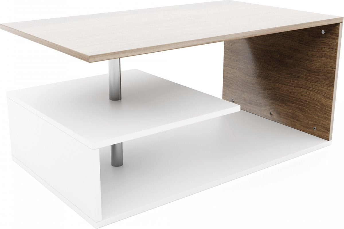 Miadomodo - Salontafel - Eikenlook / Wit - 90x50cm - Met opbergruimte
