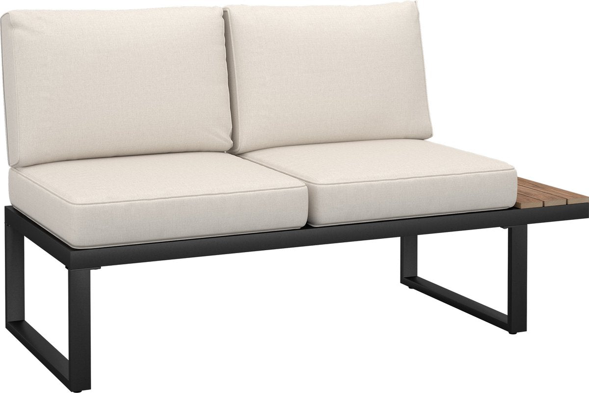 tectake® Tuinset Eilar - 4-Delige Loungeset - Weerbestendige Hoekbank met Aluminium Frame en Houtlook Zijtafeltjes - Tuintafel - Verstelbare Rugleuning - Te Gebruiken als Ligbed - Tuinmeubelset met Kussens - Ideaal voor tuin, balkon en terras