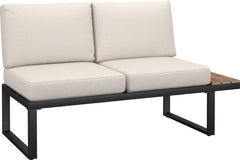 tectake® Tuinset Eilar - 4-Delige Loungeset - Weerbestendige Hoekbank met Aluminium Frame en Houtlook Zijtafeltjes - Tuintafel - Verstelbare Rugleuning - Te Gebruiken als Ligbed - Tuinmeubelset met Kussens - Ideaal voor tuin, balkon en terras