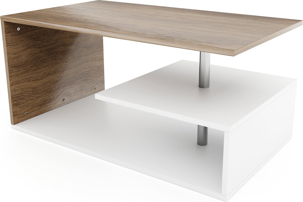 Miadomodo - Salontafel - Eikenlook / Wit - 90x50cm - Met opbergruimte