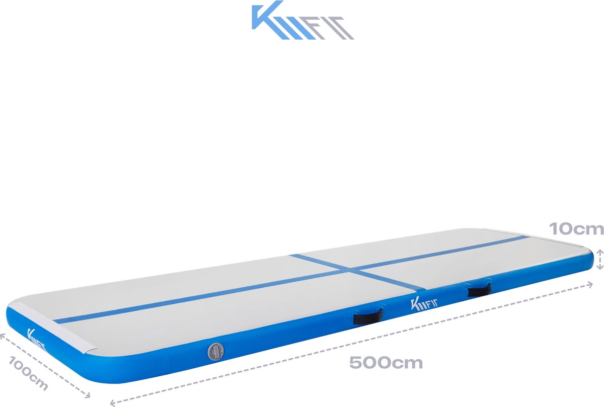 KM-Fit Airtrack - Turnmat - 5 m - Gymnastiekmat Opvouwbaar - Incl. elektrische pomp & patch kit - Blauw