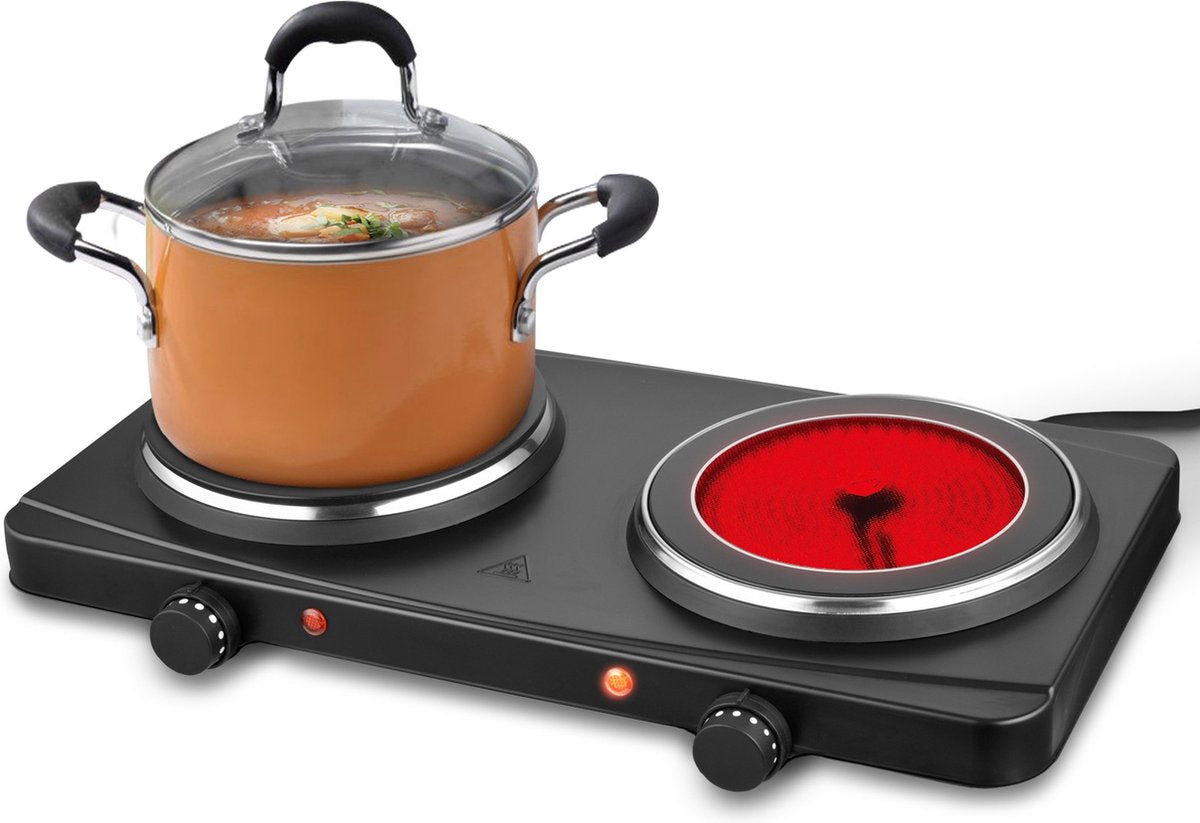 Jago - Dubbele Elektrische Kookplaat - Digitaal - 2000-2500 W - Oververhittingsbeveiliging - Keramische Kookplaat - Dubbele Kookplaat - Minikookplaat