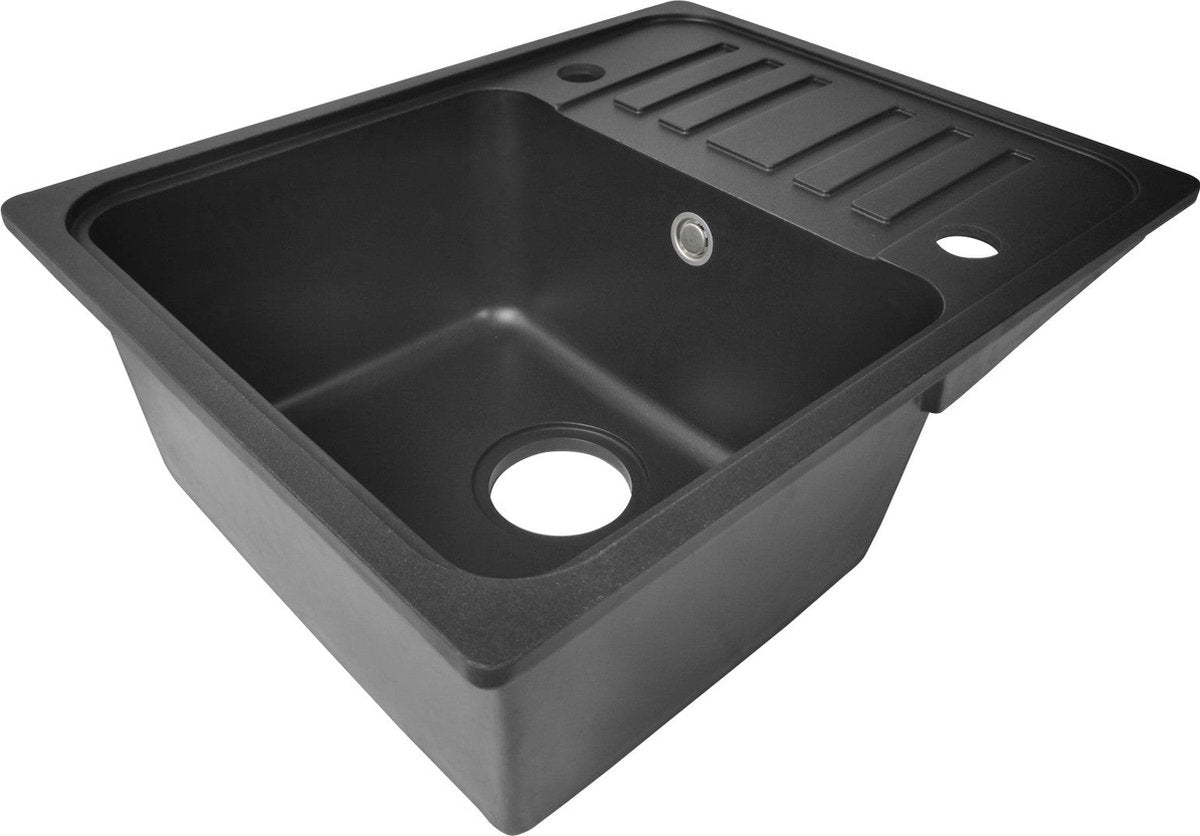Aquamarin Spoelbak - Wasbak - Graniet - Keuken - Afdruipoppervlak - 32 x 19 x 39 cm - Zwart