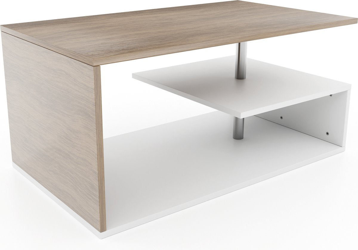 Miadomodo - Salontafel - Eikenlook / Wit - 90x50cm - Met opbergruimte
