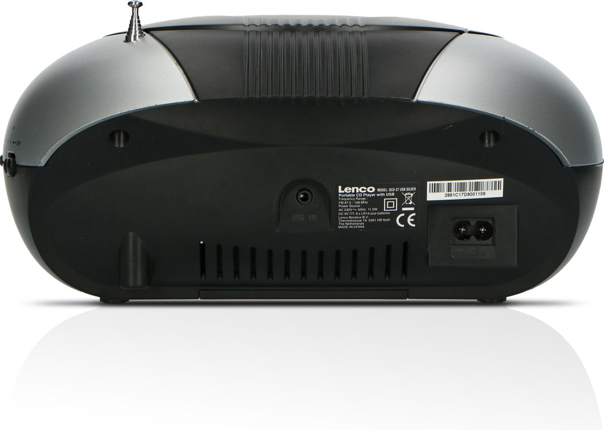 Lenco SCD-37 - Draagbare radio CD speler met MP3 optie en USB - Zilver •