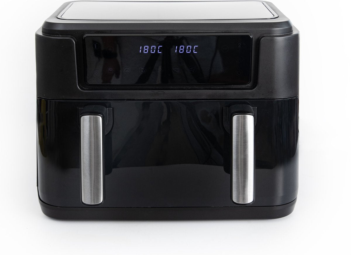 Gastronoma Airfryer - Heteluchtfriteuse 10L - 10 programma's - 2 Dual zones afzonderlijk bakken - PFAS vrij - Incl. accessoires - 18290008 - Zwart •