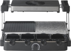 Trebs 15100 Gourmetstel - 5-in-1 kookcombinatie - Automatische afzuigkap verwijdert actief kookgeuren - Steengrill, Grill, Teppanyaki, Raclette en Gourmet - Inclusief 8 pannen en spatels - RVS-Zwart •