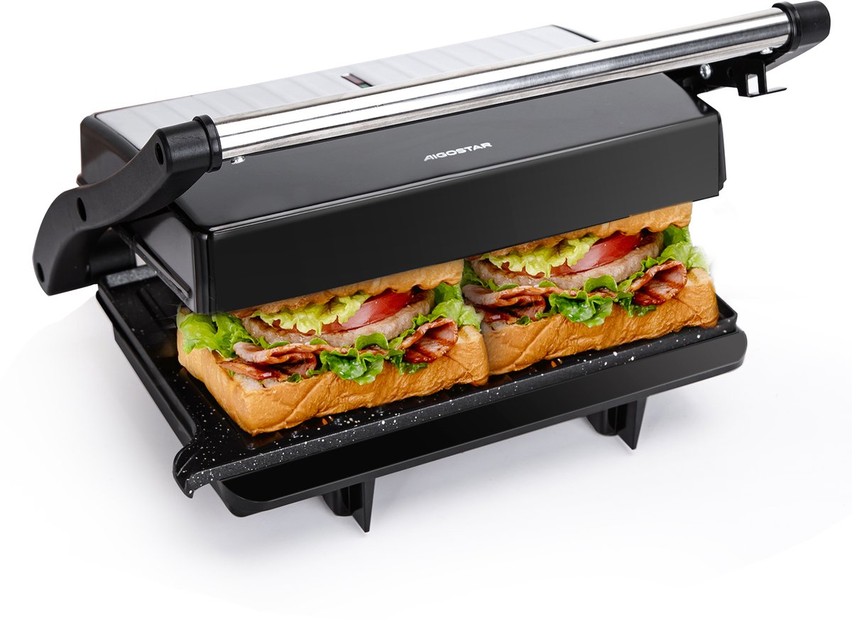 Tosti apparaat - Tosti ijzer - Contactgrill - Grill apparaat - 1000W - Zwart - Aigostar