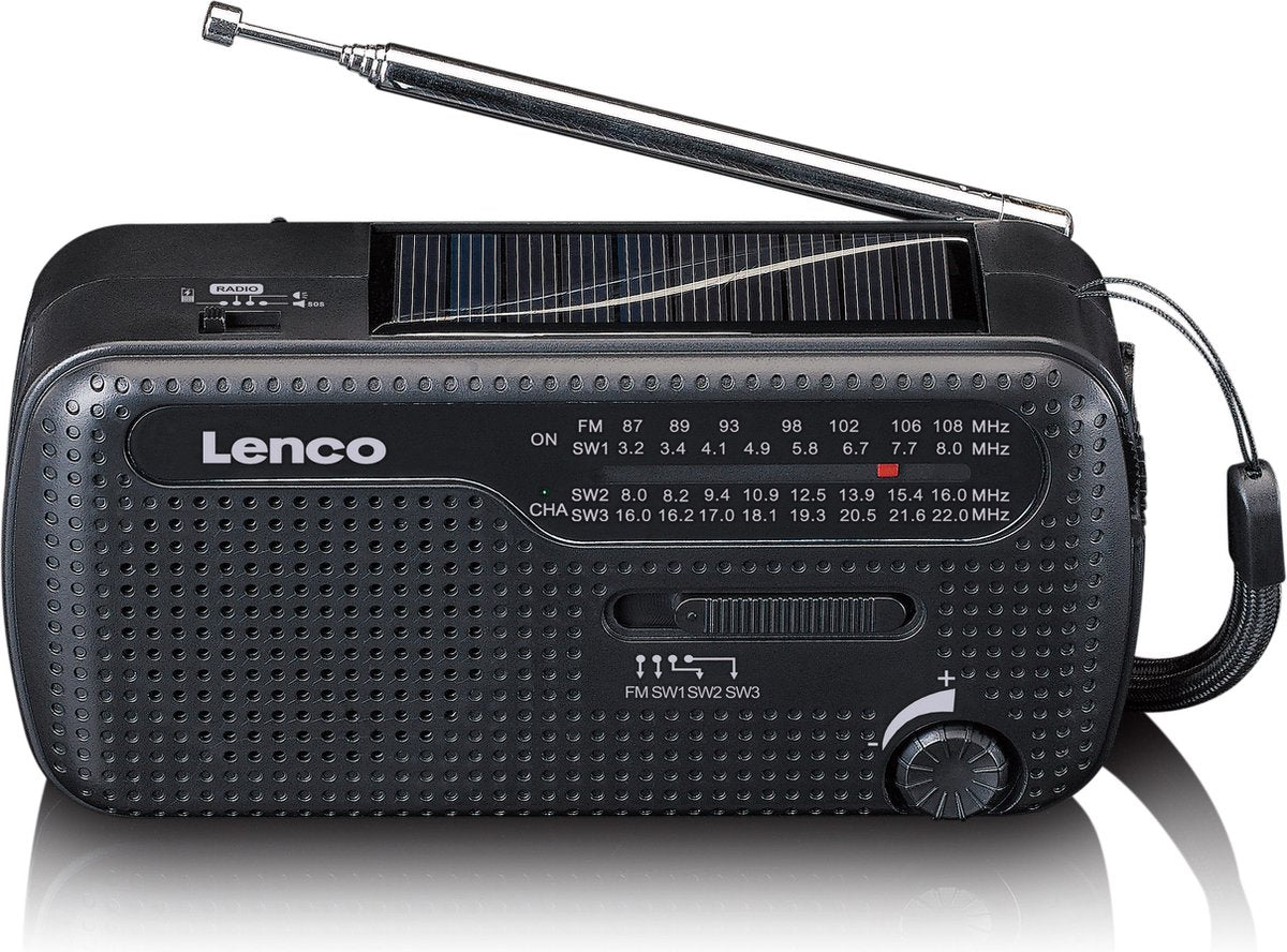 Lenco Noodradio - Draagbare opwindbare Radio - Zaklamp en Powerbank - MCR-112BK - Zwart