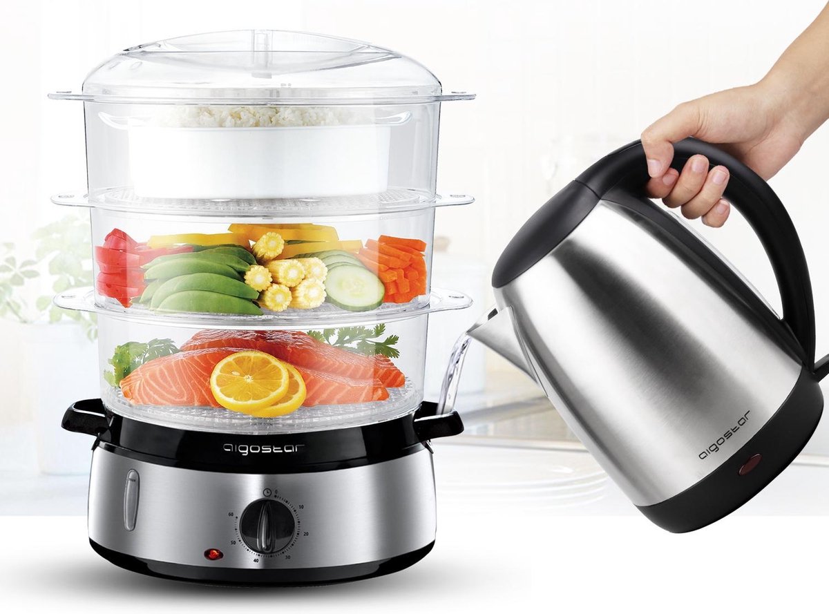 Stoomkoker - met Timer - 9L - 800W - RVS - Aigostar