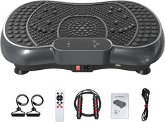 Trilplaat met stille motor + Bluetooth - 99 trilniveaus + 15 trainingsprogramma's - met afstandsbediening - antislip - full body workout, vet verliezen - incl. trainingsbanden - Zwart
