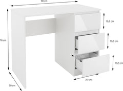 Bureau met lades - Bureautafel - Computertafel - 90x76x50 cm - Wit - ML-Design