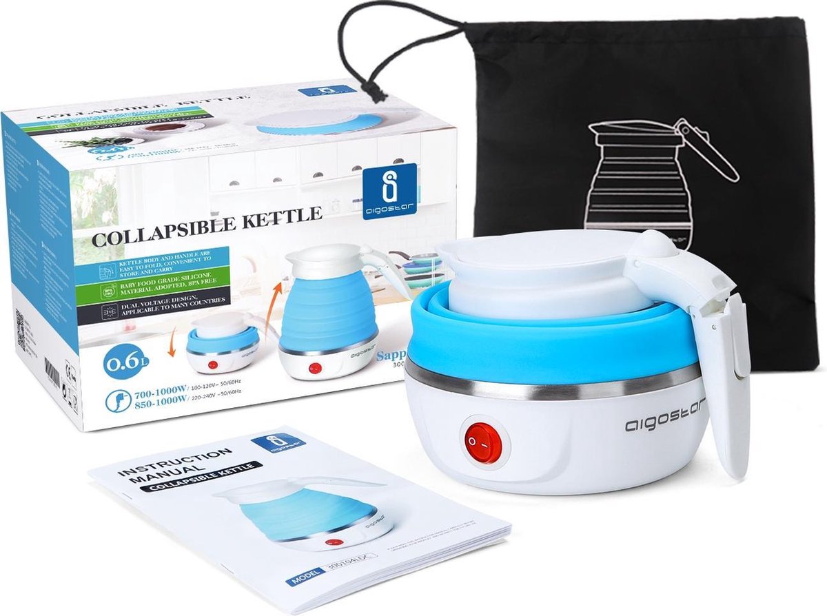 Aigostar - Reis/Mini Waterkoker -  0,6 liter - Blauw