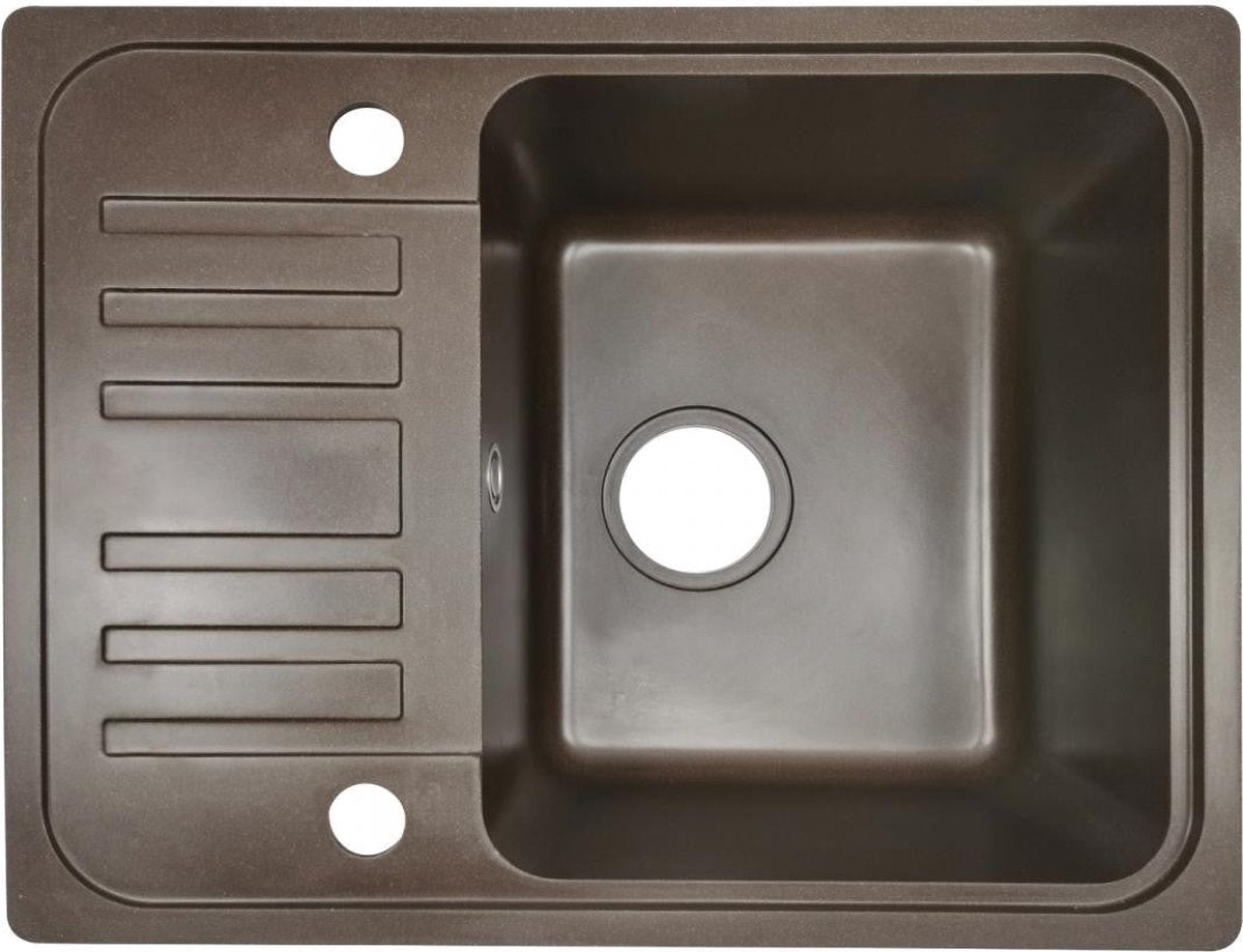 Aquamarin Spoelbak - Wasbak - Graniet - Keuken - Afdruipoppervlak - Incl. Afvoerset en Kraan - 32 x 19 x 39 cm - Bruin
