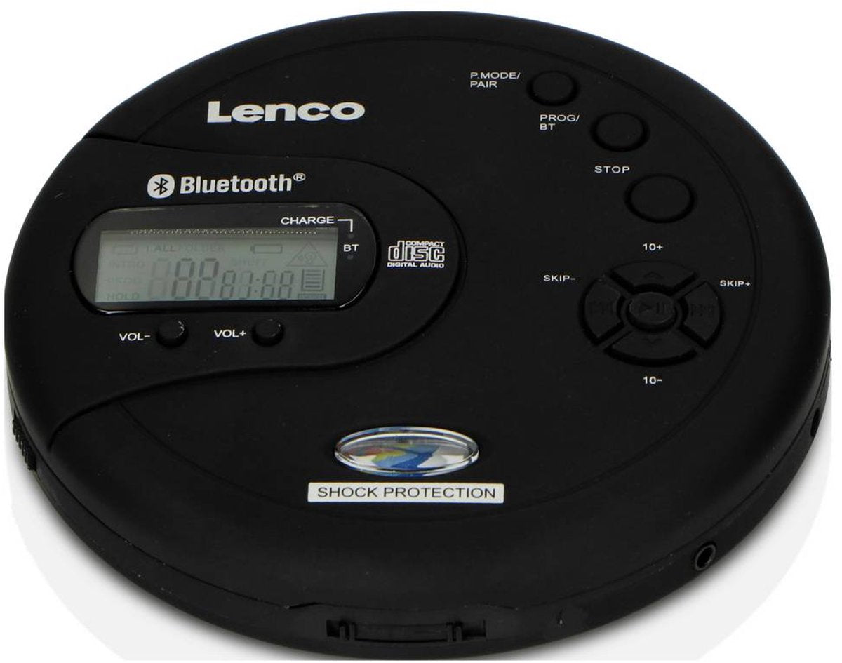 Lenco CD-300BK Discman - Draagbare Bluetooth CD en MP3 Speler - Anti-Shock Bescherming en oplaadbare Batterij - Zwart