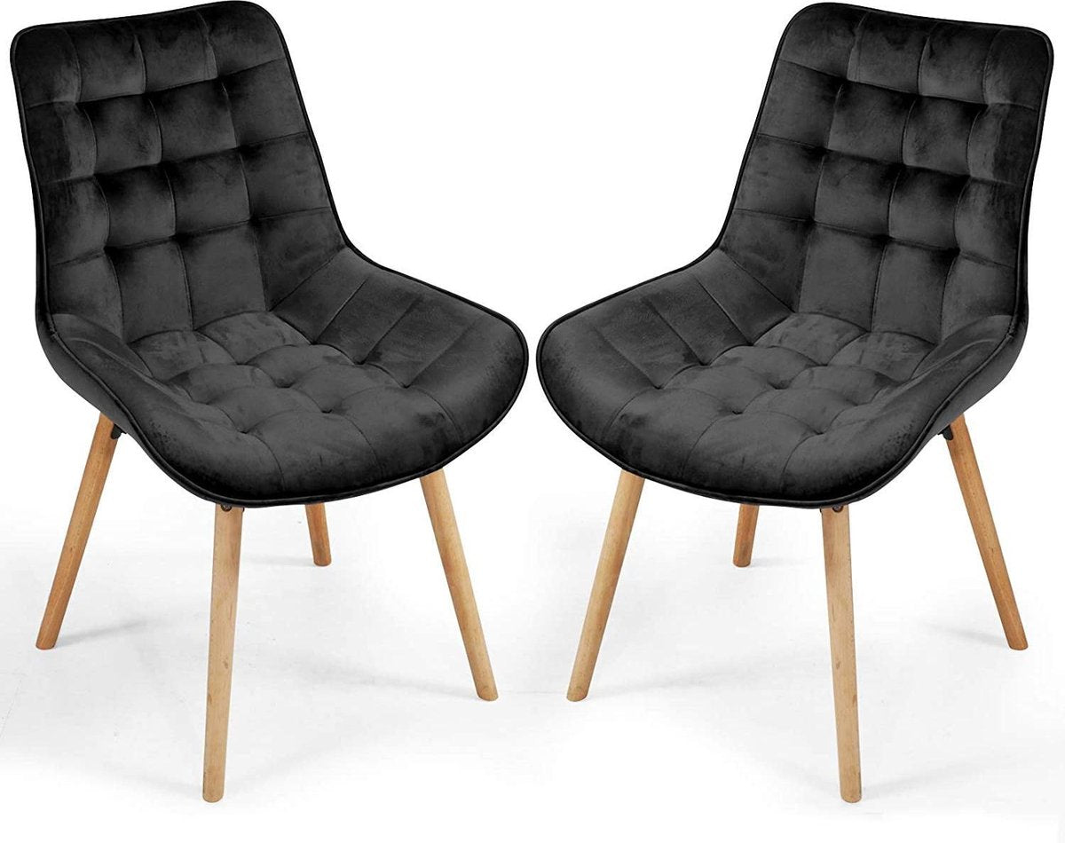 Eetkamerstoelen - Set van 2 - Fluweel - Zwart - MIADOMODO®