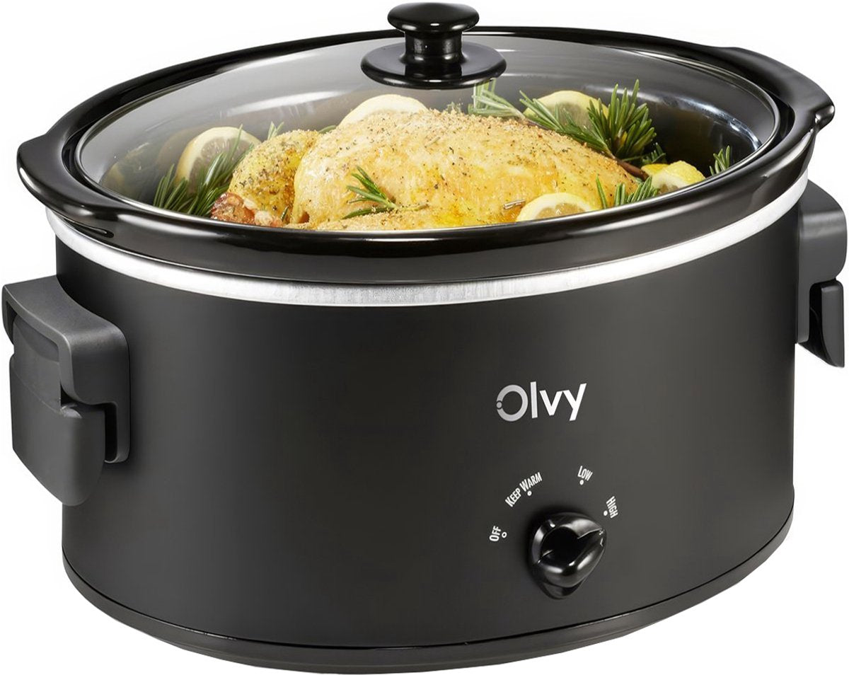 Slowcooker met Timer - 6L - Glazen deksel - Zwart - Olvy •