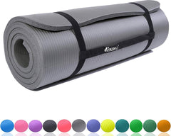Yogamat - Fitness mat - Sportmat - Yoga mat extra dik - 185x60 cm - Grijs - TRESKO